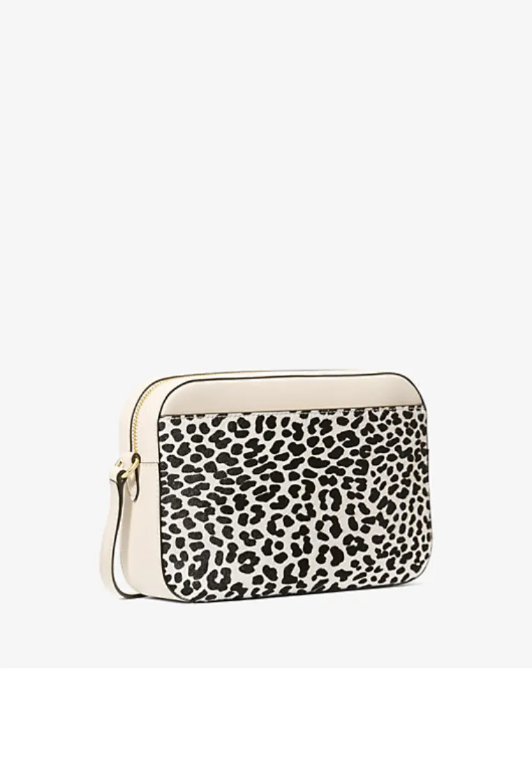 ( PREORDER ) Michael Kors Jet Set Large Leopard-Print Crossbody Bag In Light Cream Multi 35F4GTTC9H