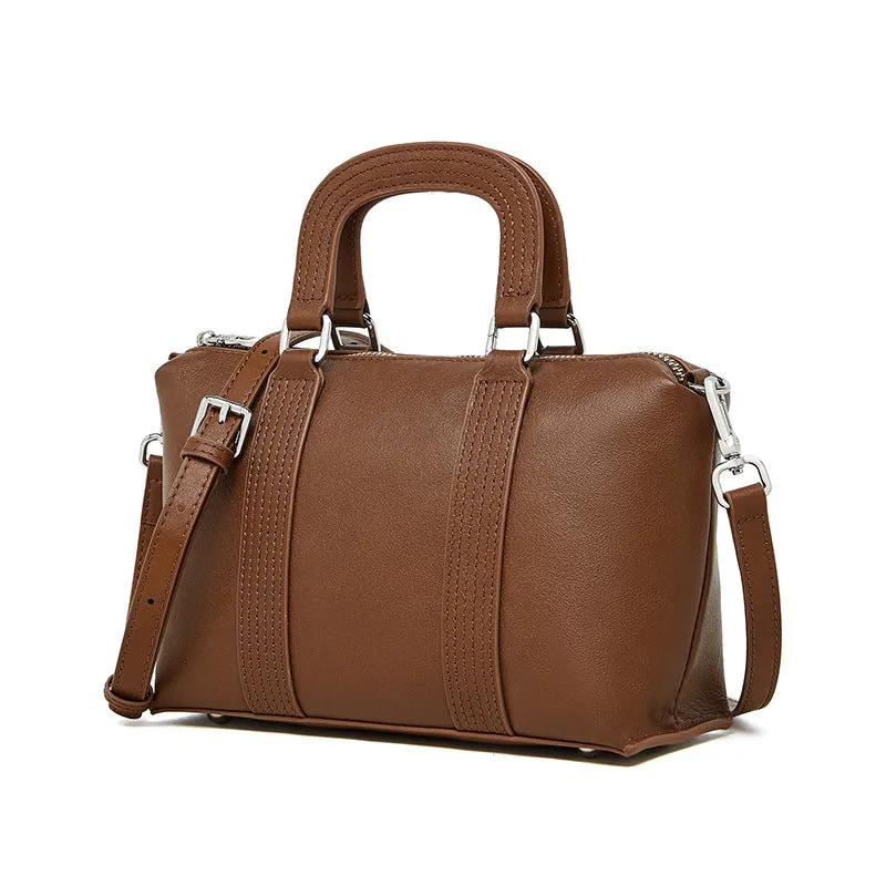 23CM spliced vegetable tanned leather hand pillow crossbody bag 2921 black