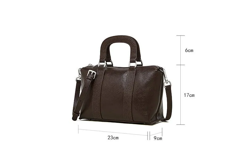 23CM spliced vegetable tanned leather hand pillow crossbody bag 2921 black