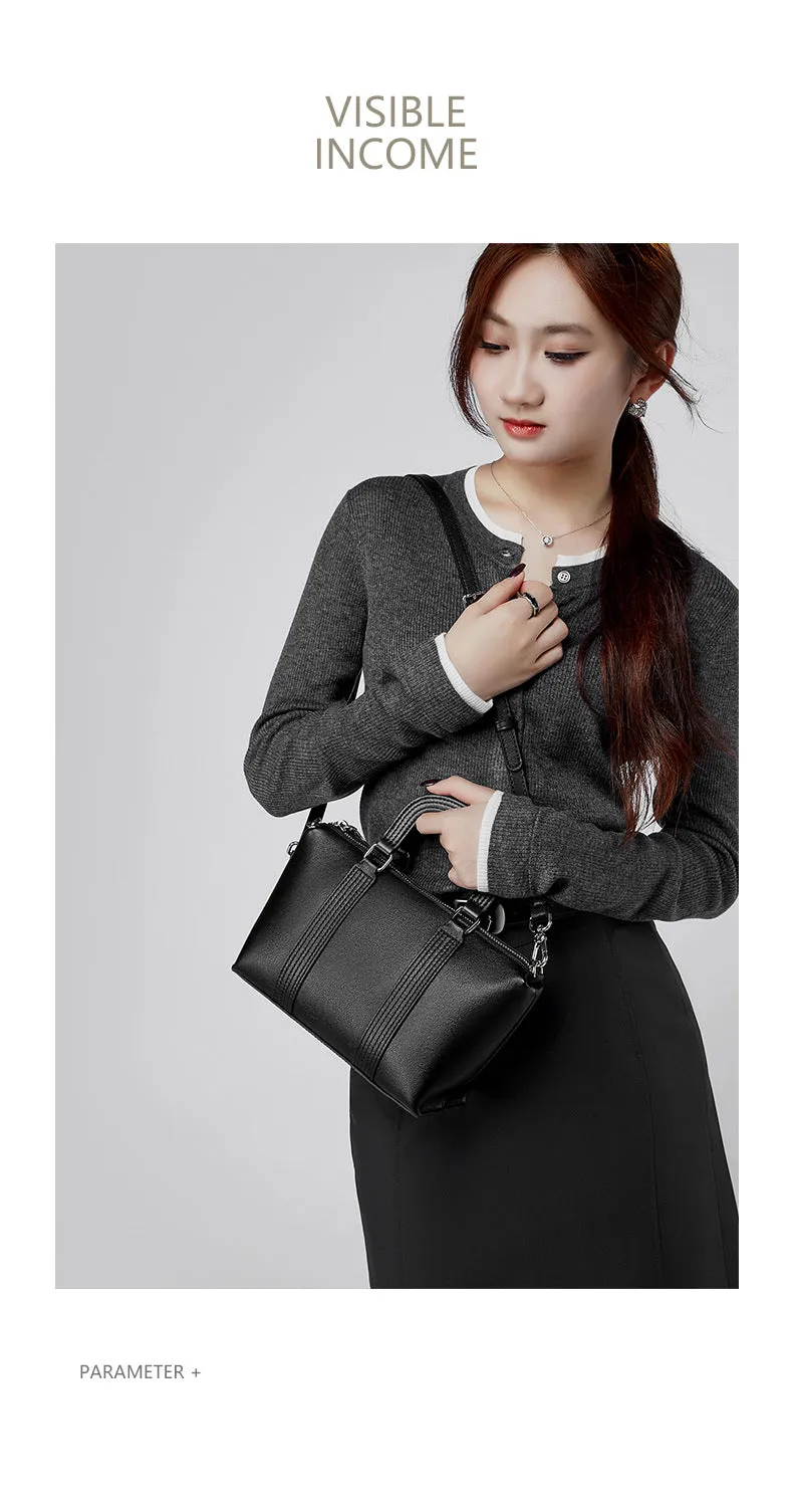 23CM spliced vegetable tanned leather hand pillow crossbody bag 2921 black