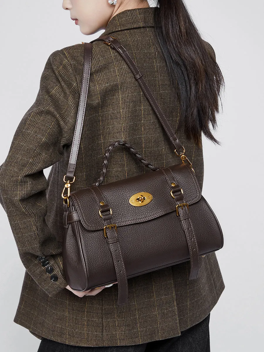 31CM genuine leather cowhide commuting hand-held shoulder tote bag 2866 coffee