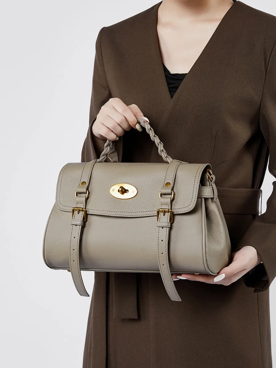 31CM genuine leather cowhide commuting hand-held shoulder tote bag 2866 coffee