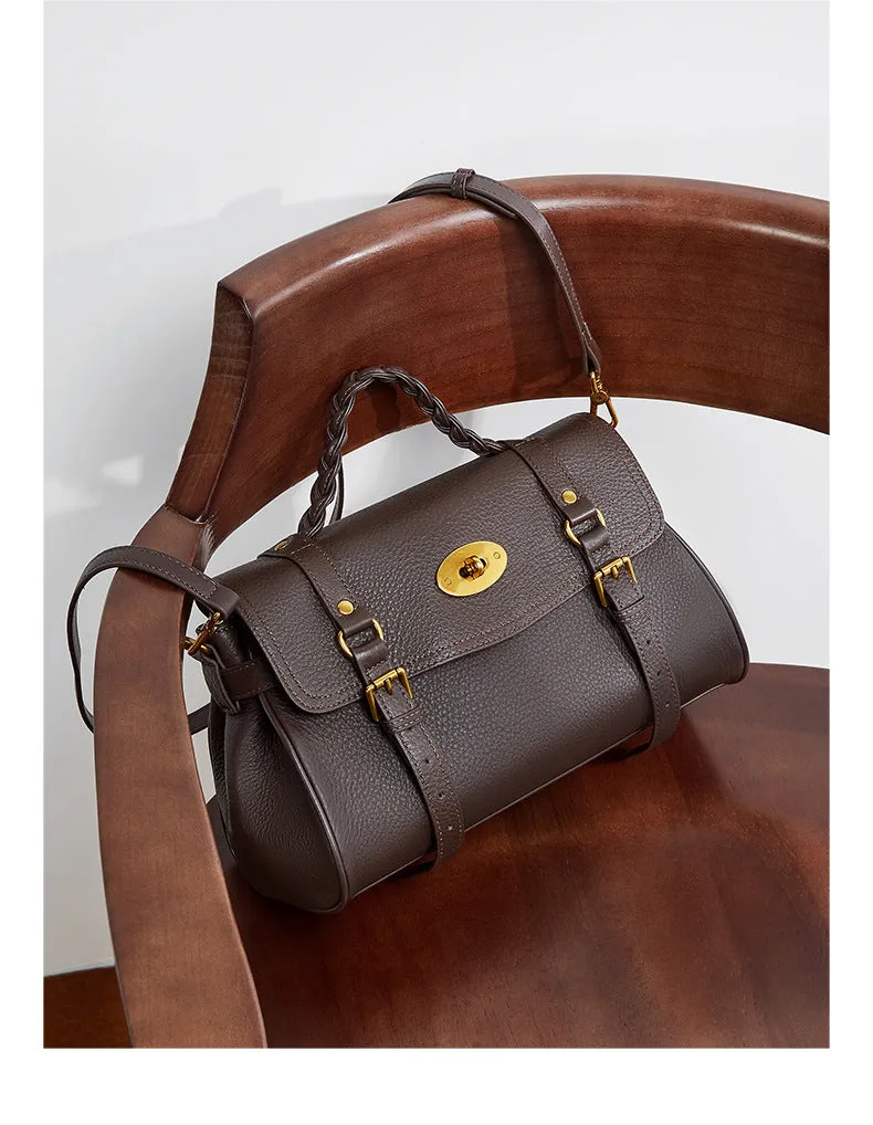 31CM genuine leather cowhide commuting hand-held shoulder tote bag 2866 coffee