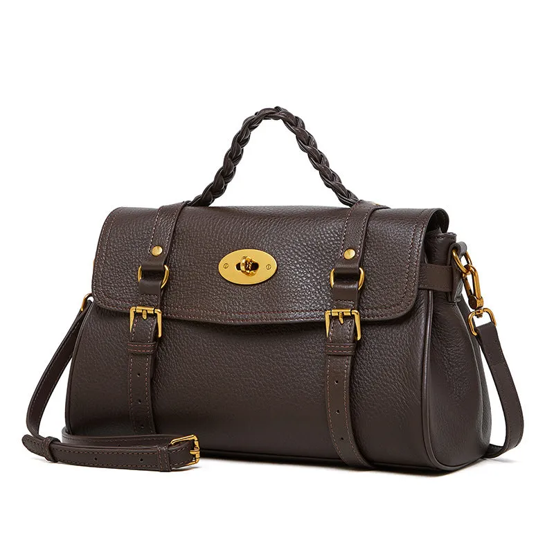 31CM genuine leather cowhide commuting hand-held shoulder tote bag 2866 coffee