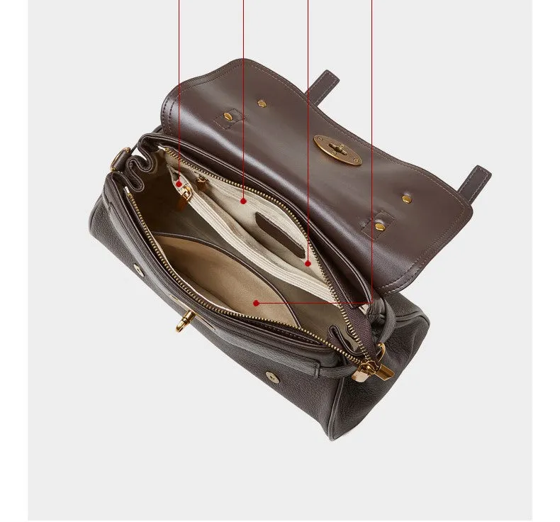31CM genuine leather cowhide commuting hand-held shoulder tote bag 2866 coffee