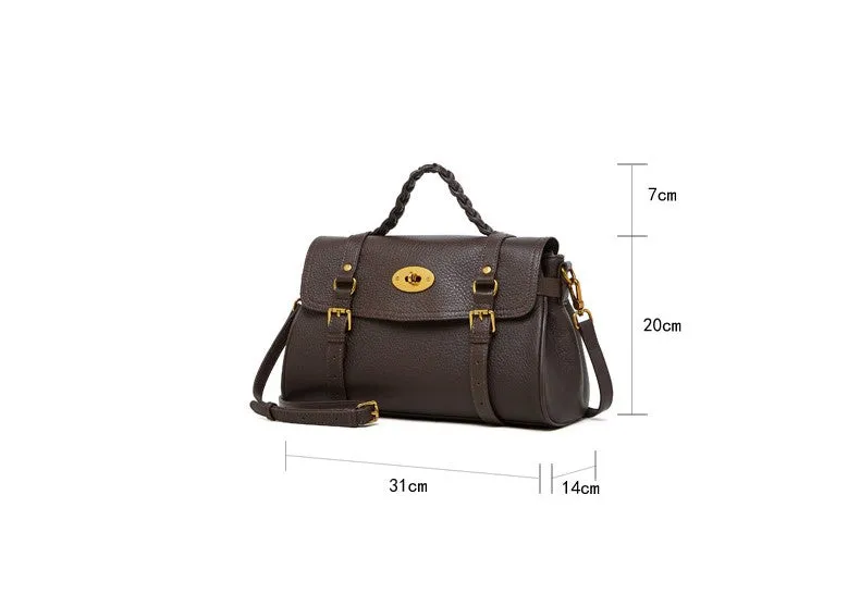 31CM genuine leather cowhide commuting hand-held shoulder tote bag 2866 coffee