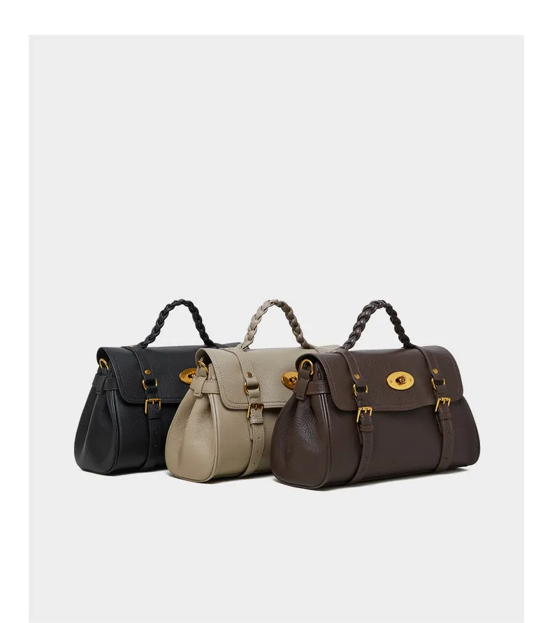 31CM genuine leather cowhide commuting hand-held shoulder tote bag 2866 coffee