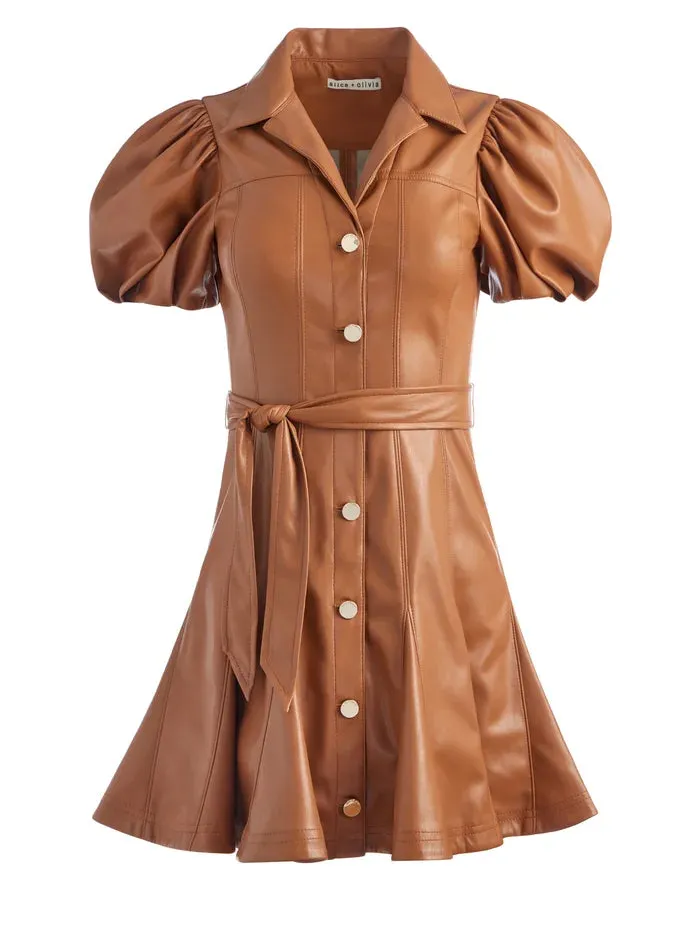Alice & Olivia OFRA VEGAN LEATHER MINI DRESS WITH TIE BELT