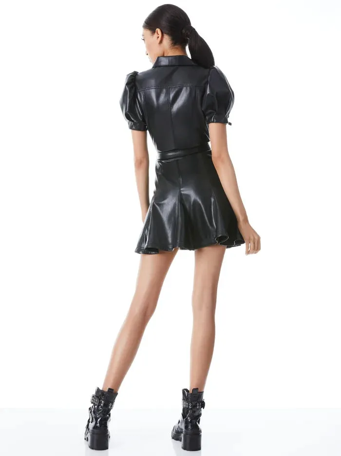 Alice & Olivia OFRA VEGAN LEATHER MINI DRESS WITH TIE BELT