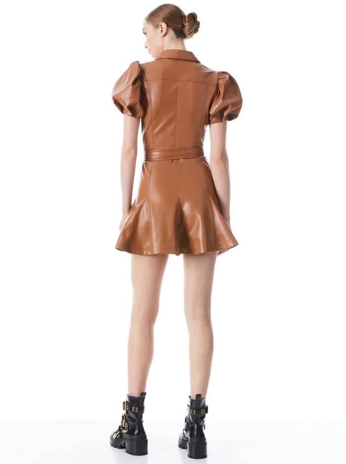 Alice & Olivia OFRA VEGAN LEATHER MINI DRESS WITH TIE BELT