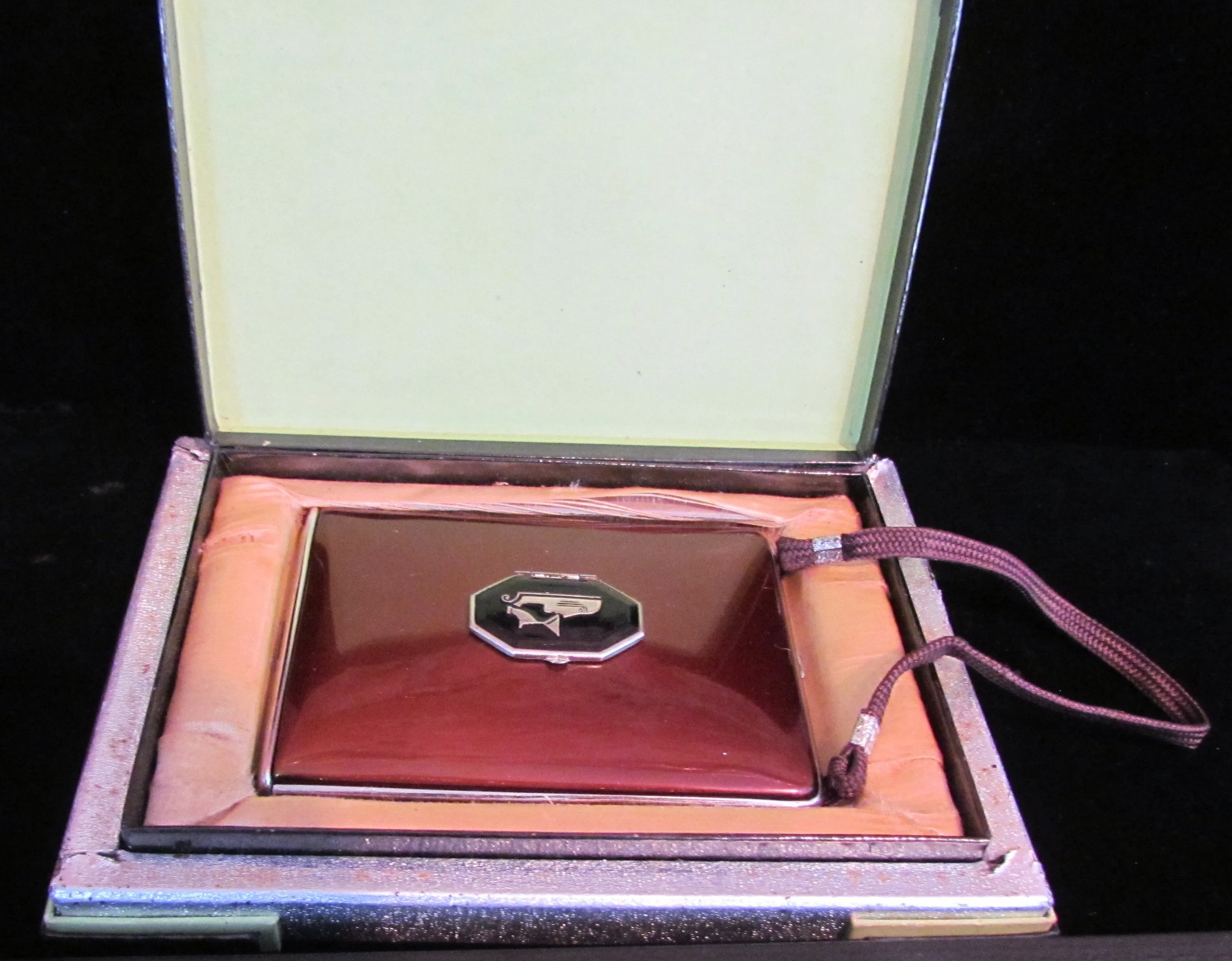 Art Deco Mondaine Enamel Compact Purse Original Box Excellent Condition