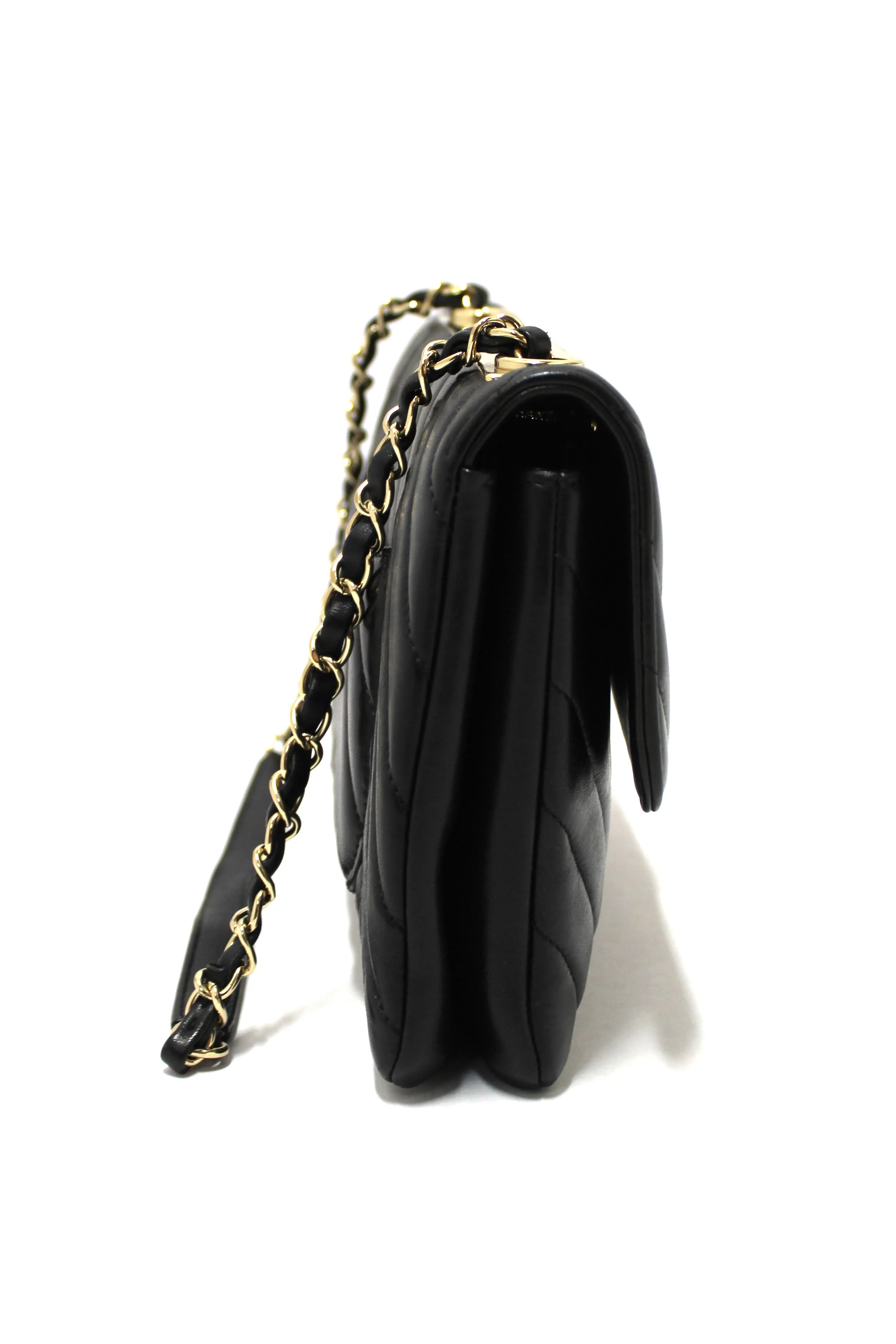 Authentic Chanel Black Chevron Lambskin Leather Medium Trendy CC Flap Shoulder Bag