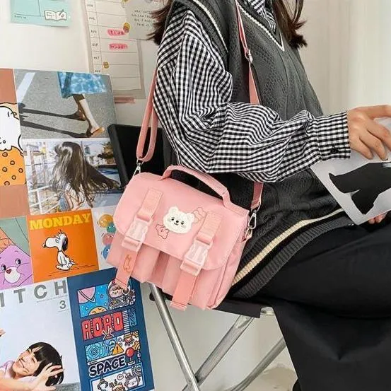 Beary Cute: Kawaii Embroidered Satchel Bag - Kawaii Bags