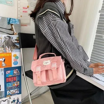 Beary Cute: Kawaii Embroidered Satchel Bag - Kawaii Bags