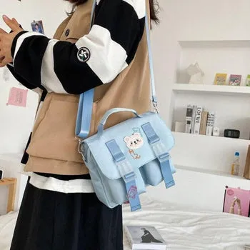 Beary Cute: Kawaii Embroidered Satchel Bag - Kawaii Bags