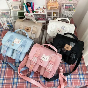 Beary Cute: Kawaii Embroidered Satchel Bag - Kawaii Bags