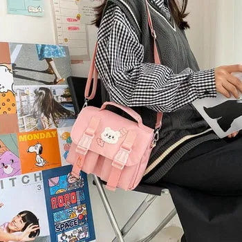 Beary Cute: Kawaii Embroidered Satchel Bag - Kawaii Bags