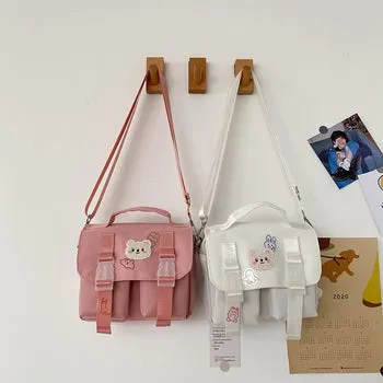 Beary Cute: Kawaii Embroidered Satchel Bag - Kawaii Bags