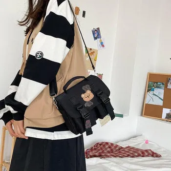 Beary Cute: Kawaii Embroidered Satchel Bag - Kawaii Bags