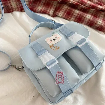 Beary Cute: Kawaii Embroidered Satchel Bag - Kawaii Bags
