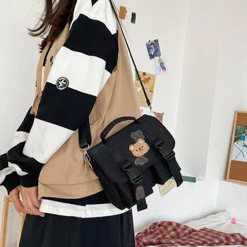 Beary Cute: Kawaii Embroidered Satchel Bag - Kawaii Bags