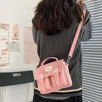 Beary Cute: Kawaii Embroidered Satchel Bag - Kawaii Bags
