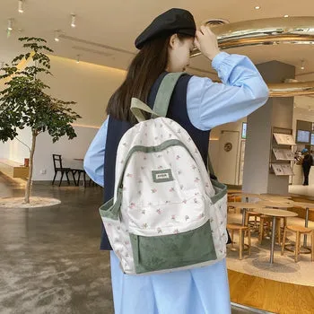 Beary Cute Kawaii Two-Tone Floral Backpack with Kawaii Charm