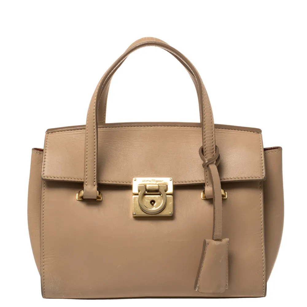 Beige Leather Mara Satchel