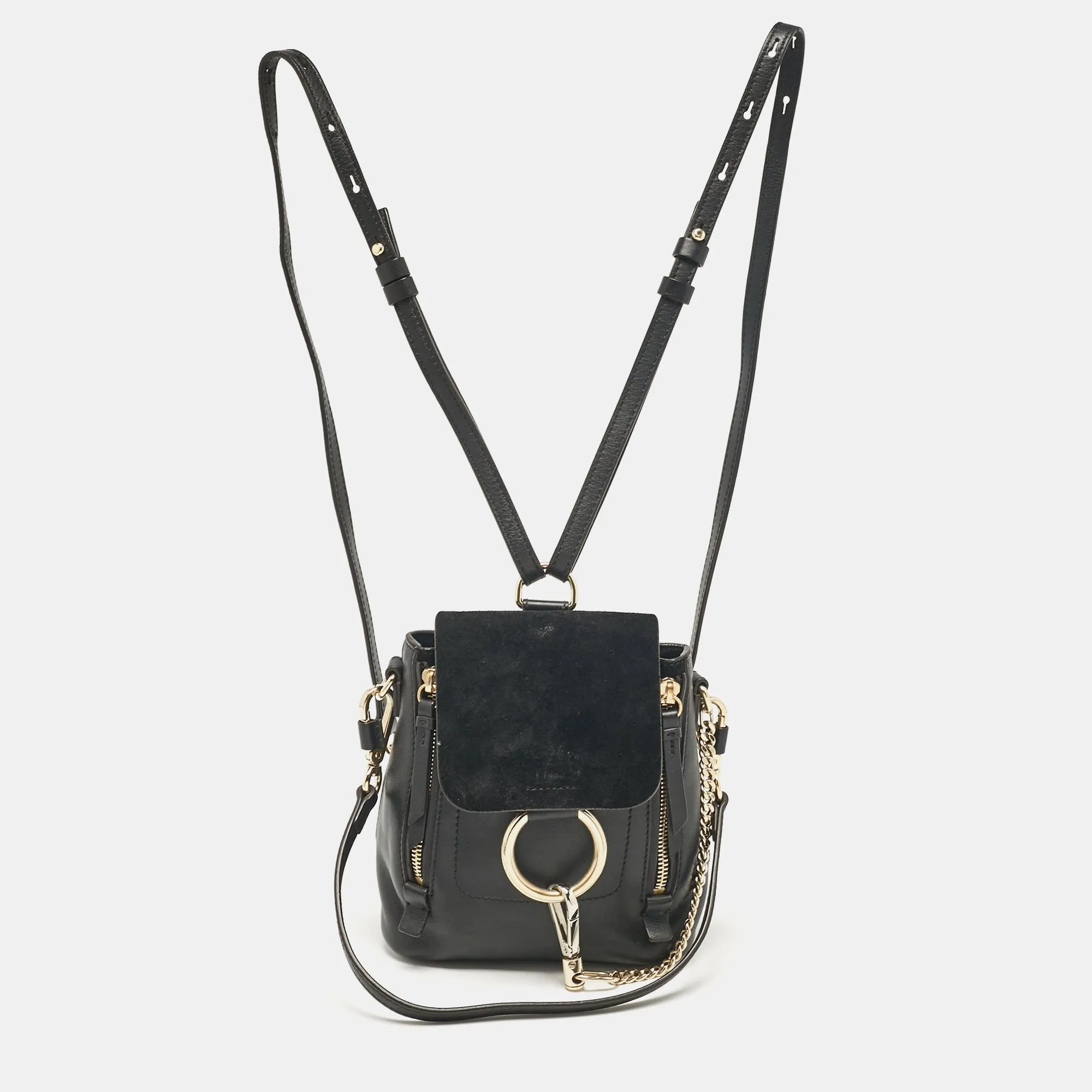 Black Leather and Suede Mini Faye Daye Backpack