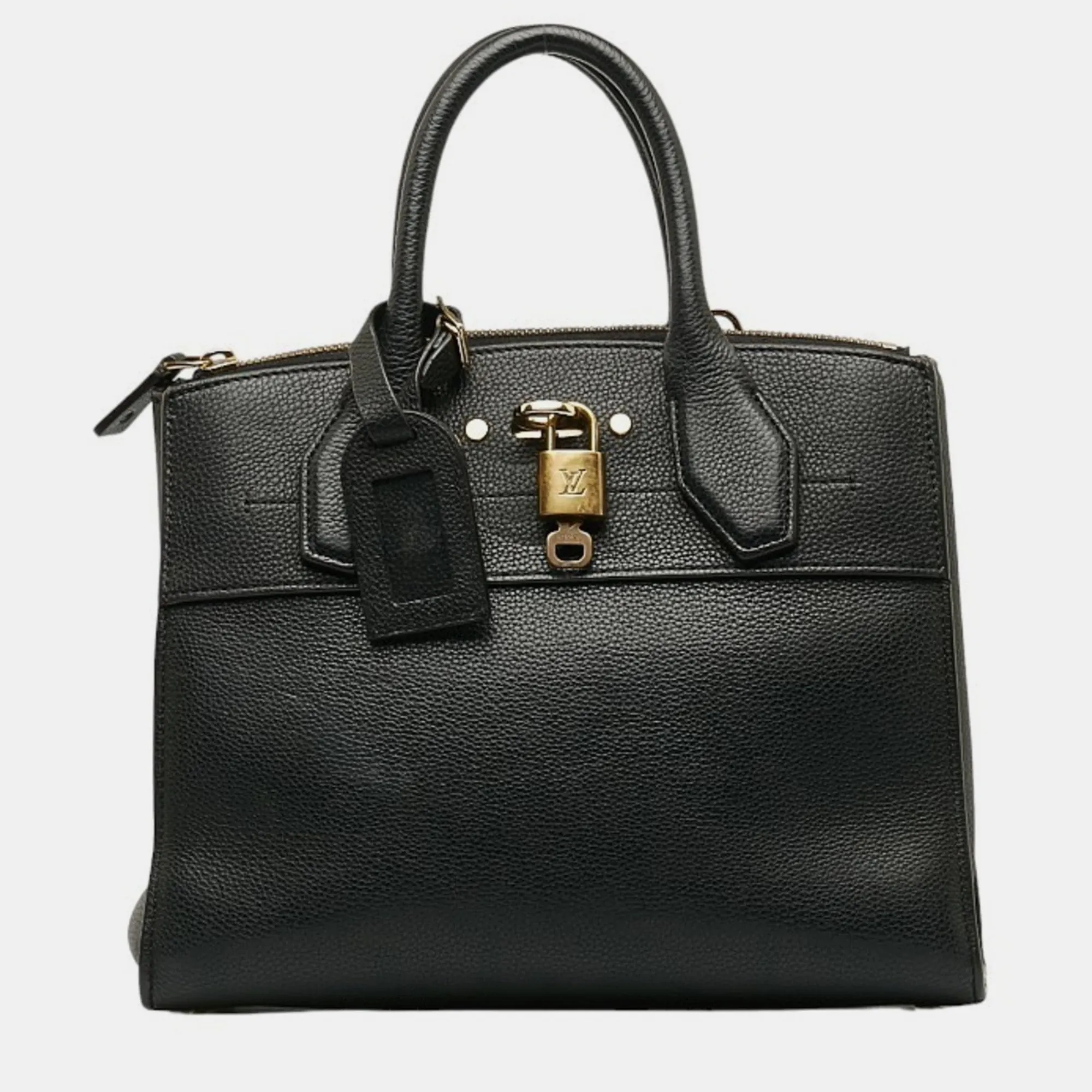 Black Leather City Steamer PM Satchel