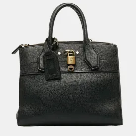 Black Leather City Steamer PM Satchel