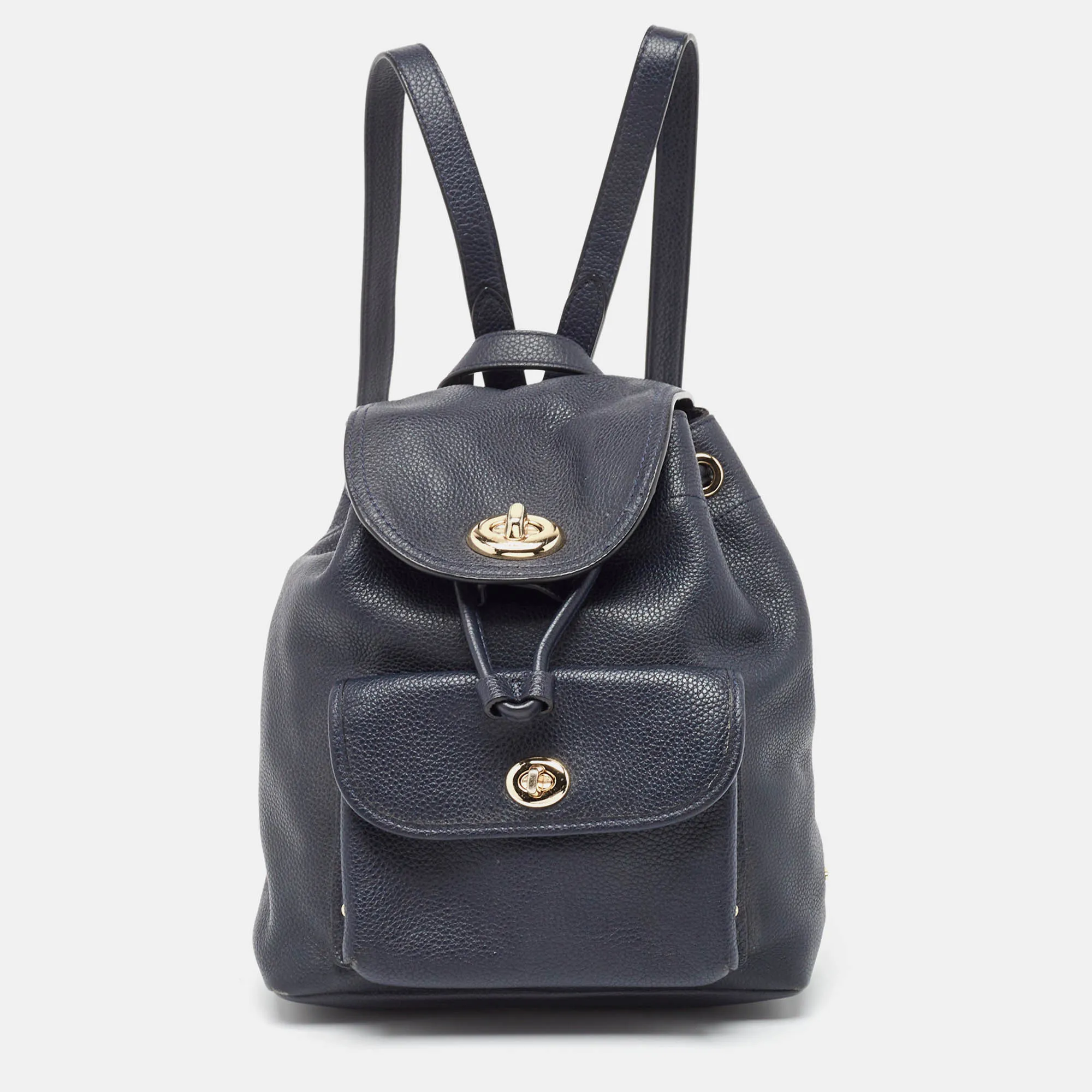 Black Leather Mini Turnlock Rucksack Backpack
