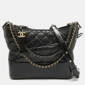 Black Quilted Aged Leather Medium Gabrielle Hobo