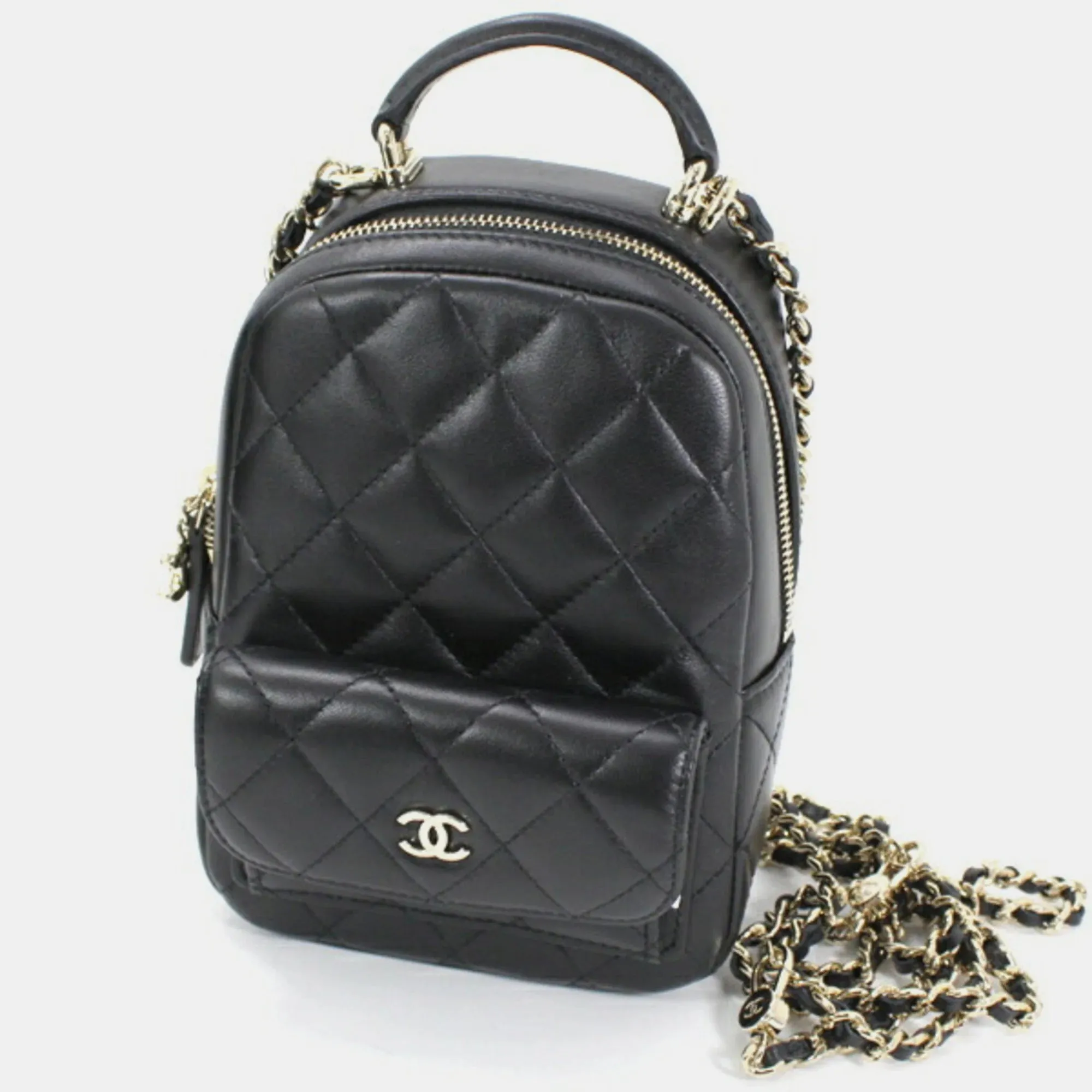 Black Quilted Caviar Mini Backpack