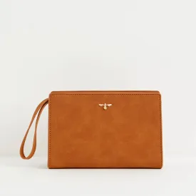 Bonnie Tan Vegan Leather Wristlet Pouch – Sophisticated & Practical Accessory