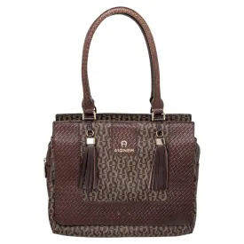 Brown Signature Canvas And Leather Tassel Satchel