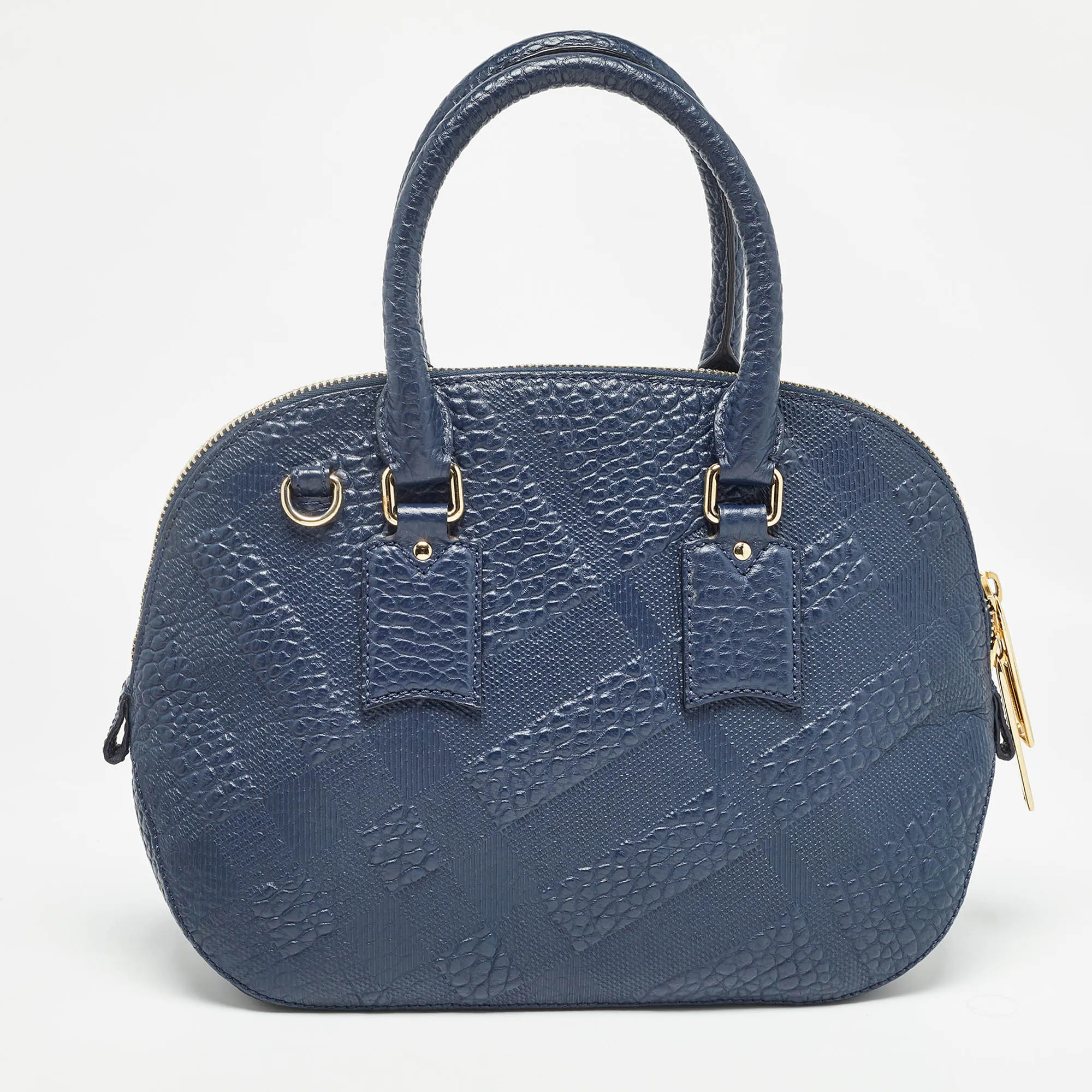 BURBERRY Navy Blue Grain Leather Orchard Satchel