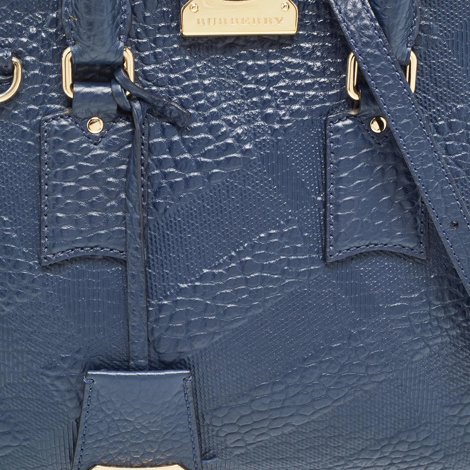 BURBERRY Navy Blue Grain Leather Orchard Satchel