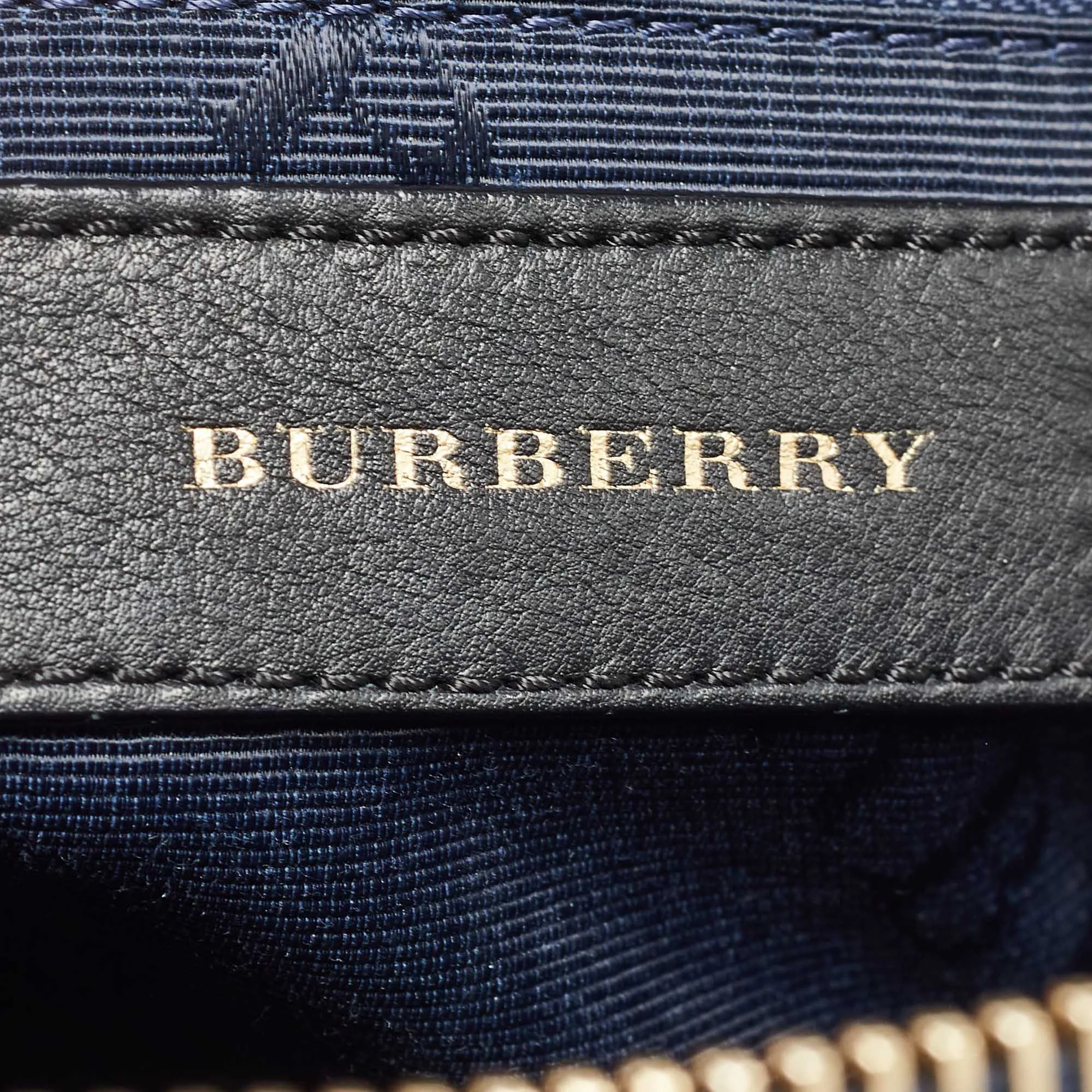 BURBERRY Navy Blue Grain Leather Orchard Satchel