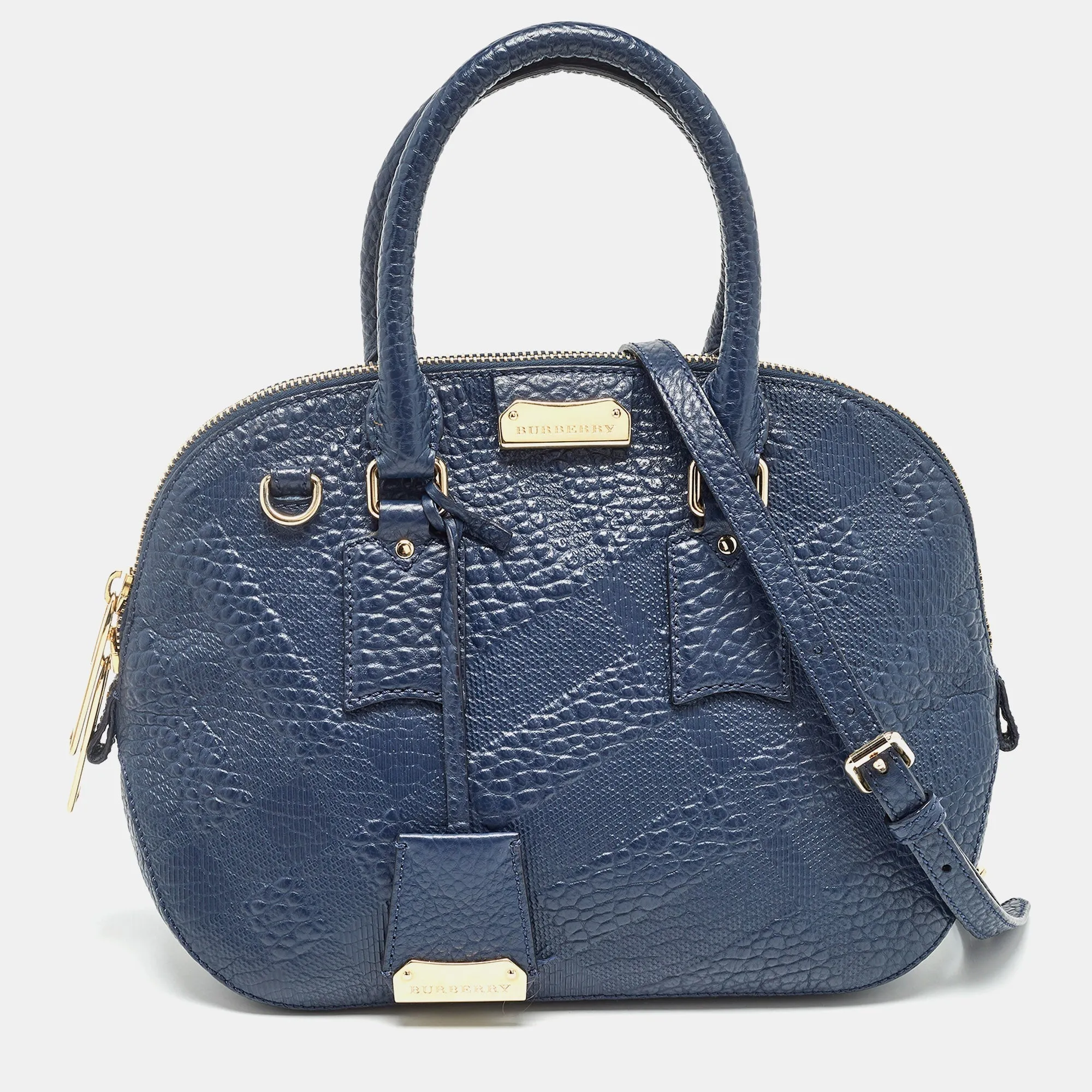 BURBERRY Navy Blue Grain Leather Orchard Satchel