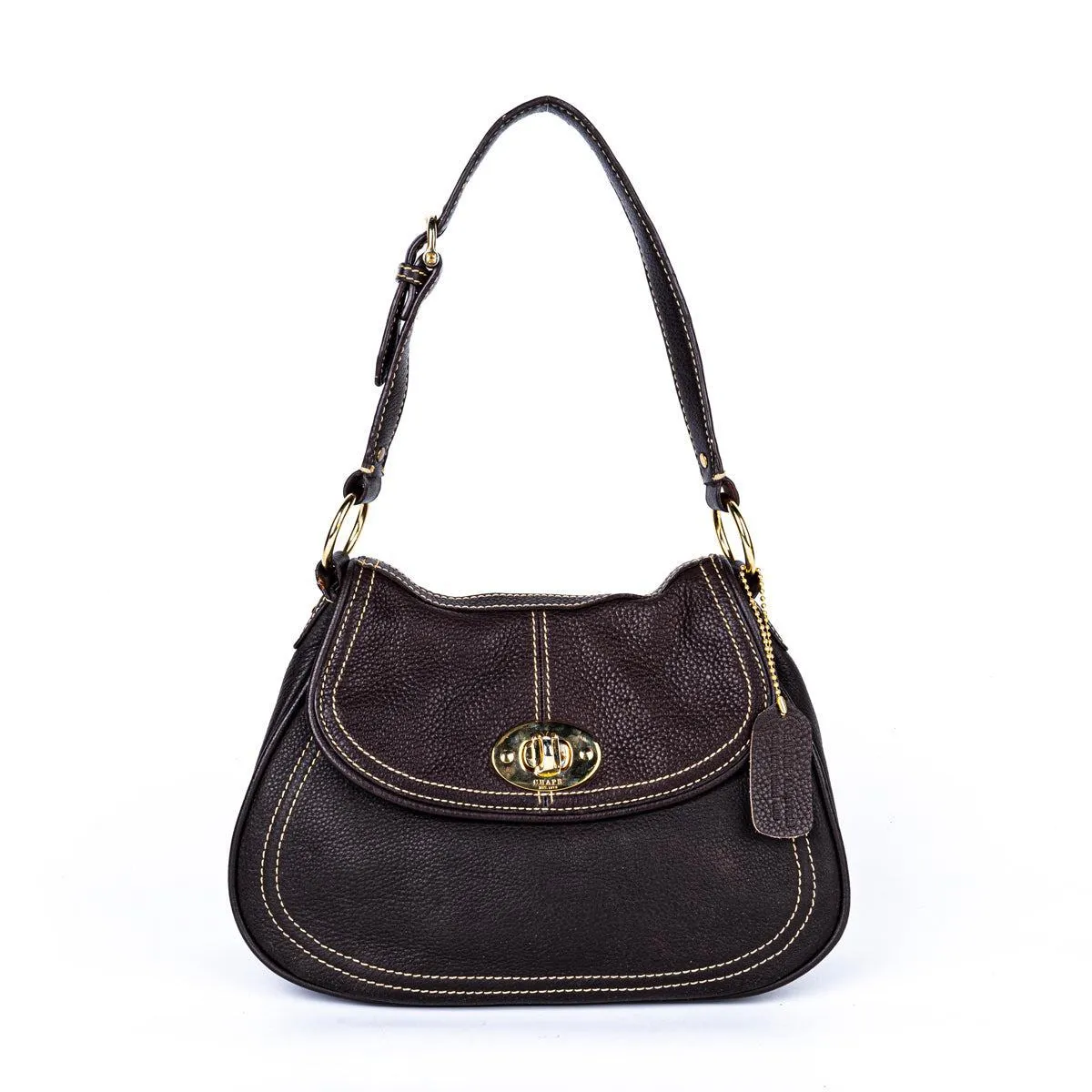 Chaps Flap Lock Hobo Bags Leather Brown Colour For Women