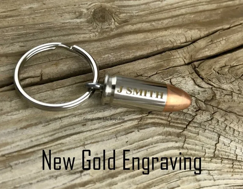 Custom Engraved 9mm Nickel Bullet Key Chain Keychain Keyring