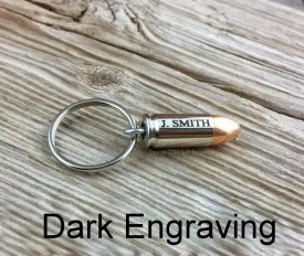 Custom Engraved 9mm Nickel Bullet Key Chain Keychain Keyring