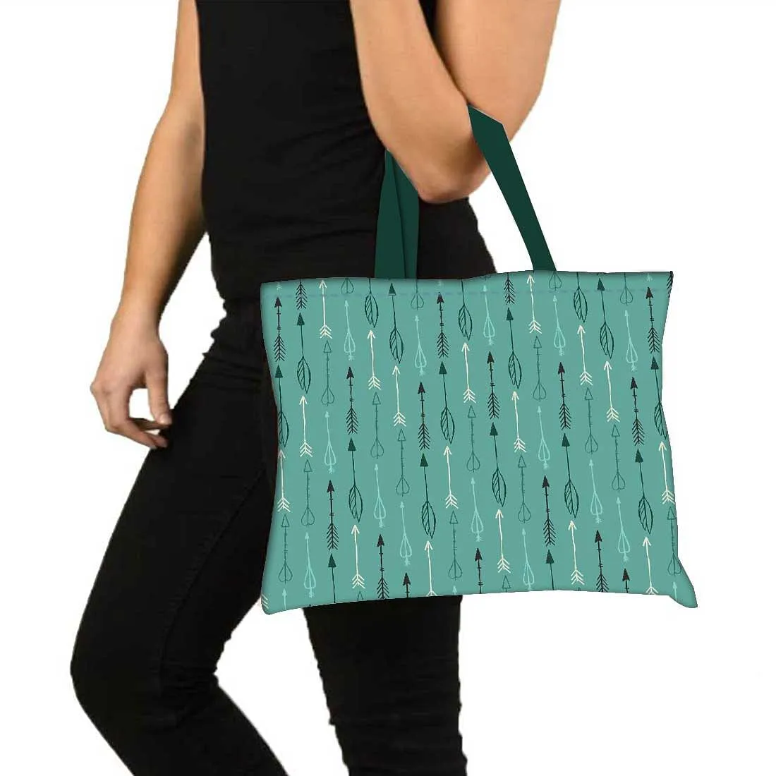 Designer Tote Bag With Zip Beach Gym Travel Bags -  Leaves and Branches - White