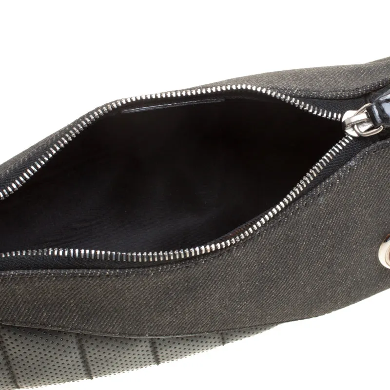 DIOR Black Denim and Leather Motorcycle Rockabilly Wristlet Clutch