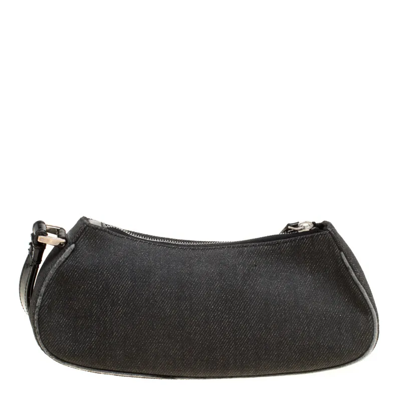 DIOR Black Denim and Leather Motorcycle Rockabilly Wristlet Clutch