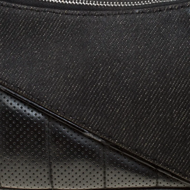 DIOR Black Denim and Leather Motorcycle Rockabilly Wristlet Clutch