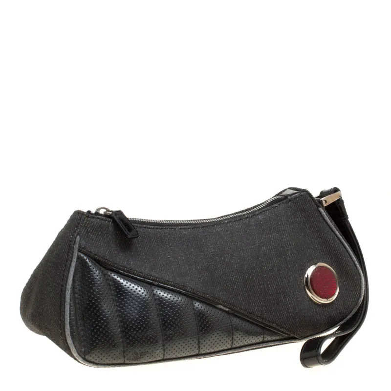 DIOR Black Denim and Leather Motorcycle Rockabilly Wristlet Clutch