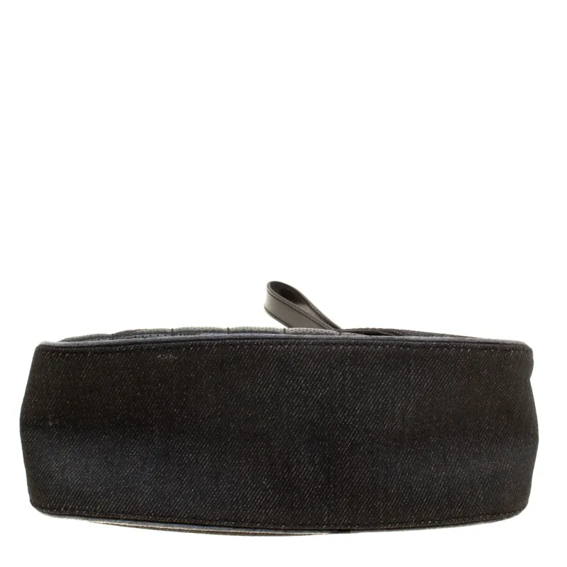 DIOR Black Denim and Leather Motorcycle Rockabilly Wristlet Clutch
