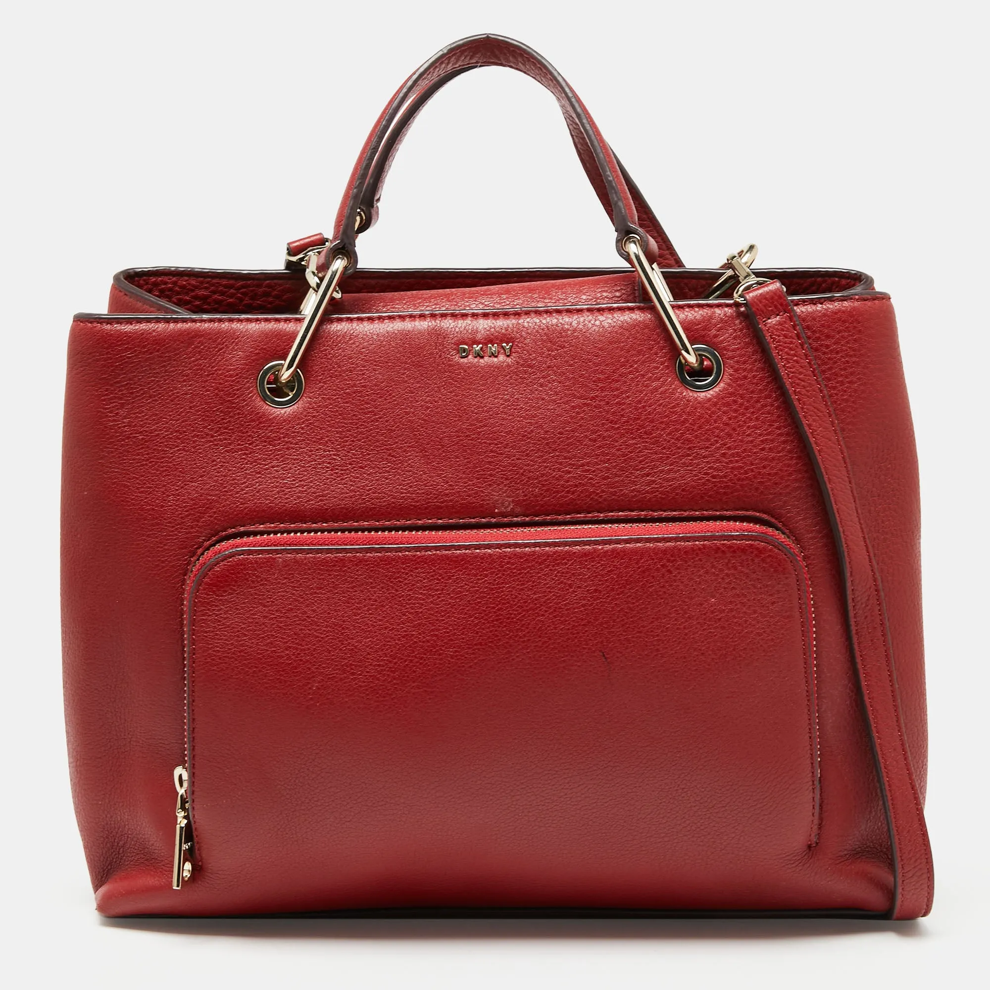 DKNY Red Leather Bryant Park Front Pocket Satchel